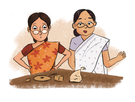 Hand-drawn illustration of two teachers working together