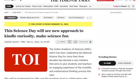 The Times of India article page for the Science Day report