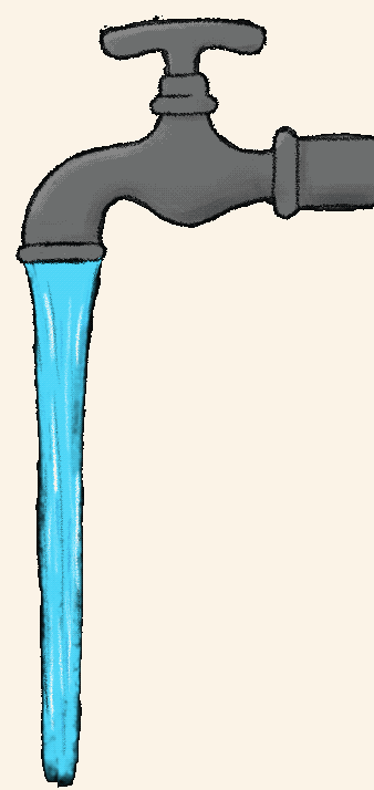 A hand-drawn running tap, the water narrowing as it falls